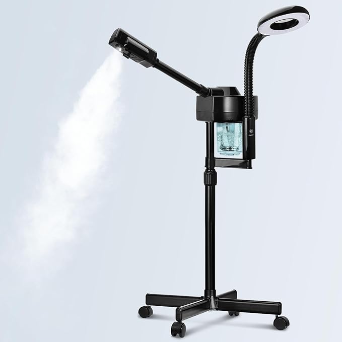 2 in 1 Facial Steamer Professional Ionic Face Steamer with 5X Magnifying Lamp&Adjustable Hot Mist Nozzle, Esthetician Facial Steamer Salon Spa Beauty Skin Care Equipment