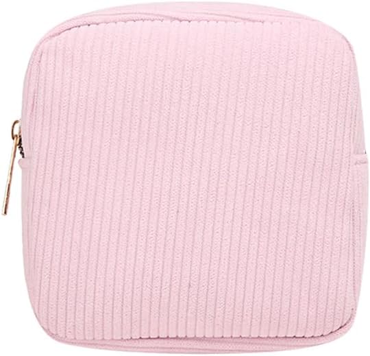 GSHLLO Small Corduroy Makeup Bag Fabric Make Up Pouch Mini Plain Color Cosmetic Bag Pocket Size Toiletry Pouch Sanitary Napkin Storage Bag Portable Versatile Zipper Pouch Pink