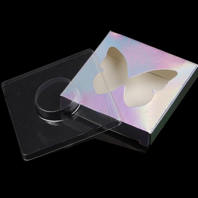 10 Sets Colored Square False Eyelash Organizer Boxes with Butterfly Cutout, Lash Packaging Cases for Makeup Storage, Pink Lash Holders for Cosmetic Use