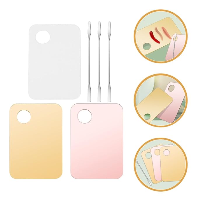 DOITOOL 3 Sets Makeup Mixing Palettes and Foundation Palettes with Metallic Spatulas, Acrylic and Colored Cosmetic Blending Trays for Professional and Personal Beauty Use