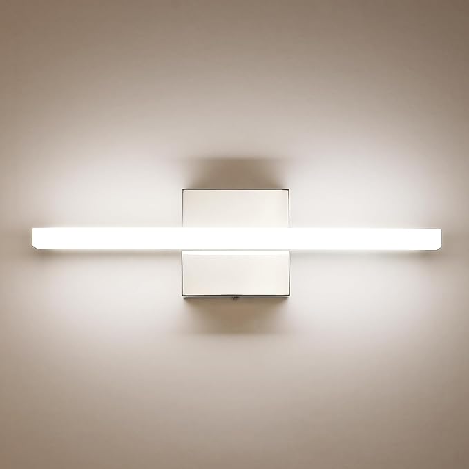 Combuh LED Bathroom Vanity Light Lamp 16Inch 9W IP44 Chrome Over Mirror Lighting Fixture Indoor Wall Sconce Modern Natural White 4000K
