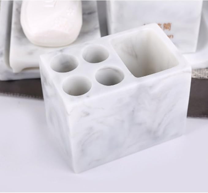 LUANT Resin 5pcs Bathroom Accessory Set - Tumbler, Soap Dish, Liquid Soap Dispenser, Toothbrush Holder,Grey