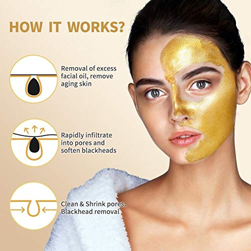 Blackhead Remover Mask, 24K Gold Peel Off Mask, Gold Facial Mask Anti-Aging, Deep Cleansing, Reduces Fine Lines＆ Wrinkles Great for All Skin, With Blackhead Remover Extractor Tools Kit & Brush