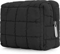 E-Tree Cute Makeup Bag,Quilted Cosmetic Bag,Make up Pouch for Purse,Toiletry Zipper Pouch,Checkered Bag,Travel Case,Storage Pouches for Organization (Black)