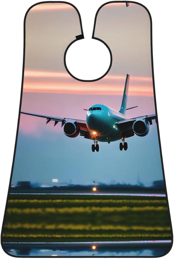 Airplane In The Evening Lights Print Beard Bib Apron For Men, Beard Hair Catcher For Men Shaving Trimming,Beard Cape Cloth