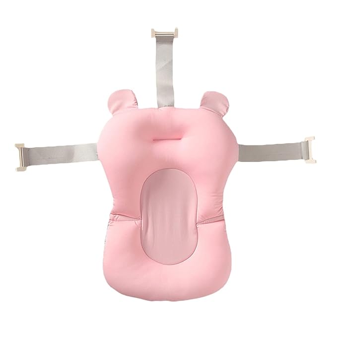 Baby Bath Cushion Pad Newborn Bathtub Mat Infant Bath Supporter Net Baby Bathtub Pillow Non-Slip Floating Bathing Tub Seat (Pink Bear, 28cm*43cm*26cm)