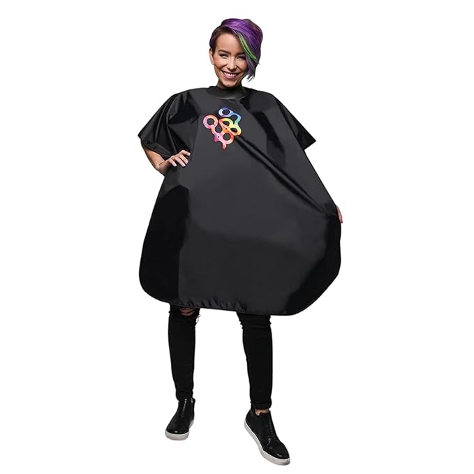 FRAMAR Black Salon Cape – Shampoo Hair Cape, Salon Color Capes, Chemical Capes For Hairstylist, Hair Dressers Drape, Cosmetology Supplies, Barber Supplies - Snap Closure & Rubberized