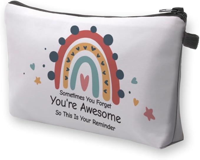 Deanfun Small Makeup Case - Cute and Waterproof Cosmetic Bag for Women(Rainbow, Sometimes You Forget That You'Re Awesome, So This Is Your Reminder D5-56372)