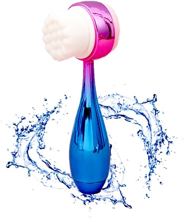 Manual Facial Cleansing Brush 2 in 1Double-Sided Facial Cleaning Brush with Soft Bristles (Electroplated Pink-Blue)