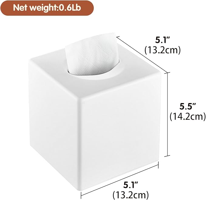 Tissue Box Cover, Square Facial Tissue Holder Storage for Bathroom Vanity, Countertops, Dressers, Night Stand, Parlors and Offices - White