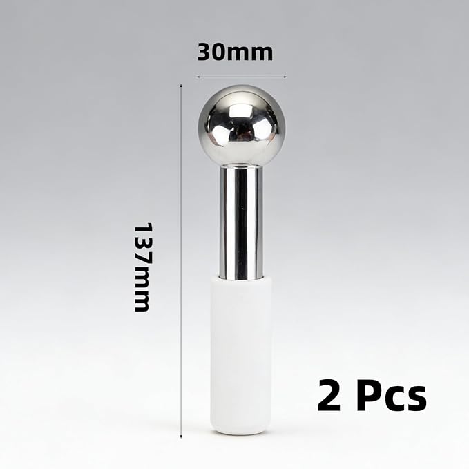 2 Pcs Facial Ice Globes for Face & Eyes Set, Unbreakable Stainless Steel Cryo Cooling Roller for Puffiness & Dark Circles, Facial Globes Fit Daily Skincare (White)