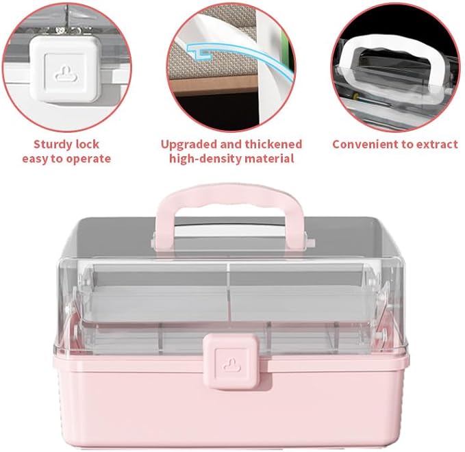12.9in Three-Layer Multipurpose Storage Box with Handle Portable Tackle Box Folding Art & Craft Case Sewing Supplies Organizer for Makeup, Medicine, Nail, Hair Accessories (White)