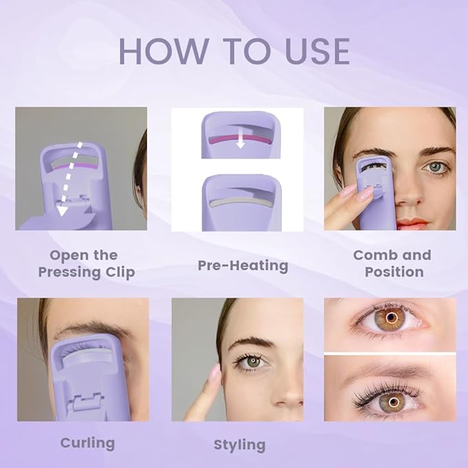 Heated Eyelash Curler - Travel Electric Lash Curler with Heat Sensitive Silicone Pad Fast Heat up whin 8s 24hrs Long Lasting Mini Size Rechargeable to Style Natural Eyelashes
