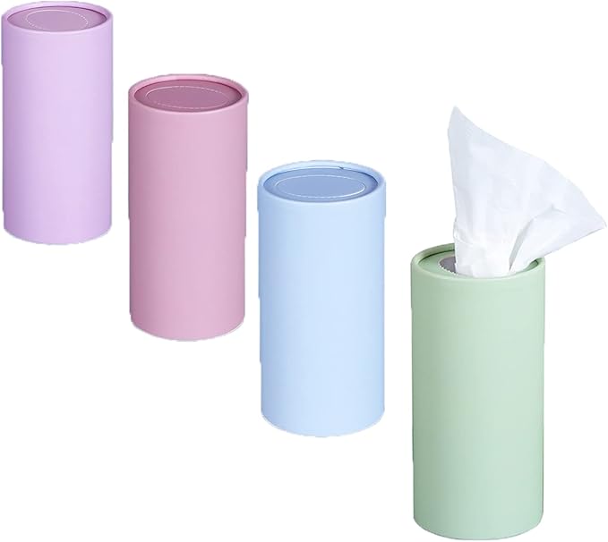 4 Pack Facial Tissues Bulk with Car Tissues Cylinder, Perfect Fit for Car Cup Holder, Refillable Round Container