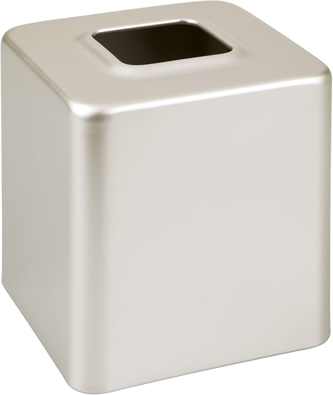 mDesign Steel Square Tissue Box Cover, Modern Facial Tissue Holder for Bathroom Vanity Countertops, Bedroom Dressers, Night Stands, Desks, Office and Tables - Unity Collection - Satin