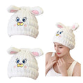 Animal Hair Drying Towel Caps, 2Pcs White Rabbit Girls Hair Dry Wrap Women Absorbent Turban Towel, Cute Children Hair Drying Wrap as Gift
