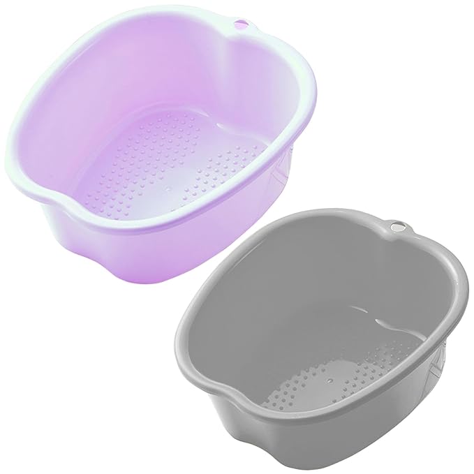 AXLOFO® Foot Soaking Tub Large Size Foot Basin, Feet Soaking Tub with Massage Acupoint, Pedicure Feet Soak Basin Plastic Bucket for Women and Men (2pcs-gery-purple)
