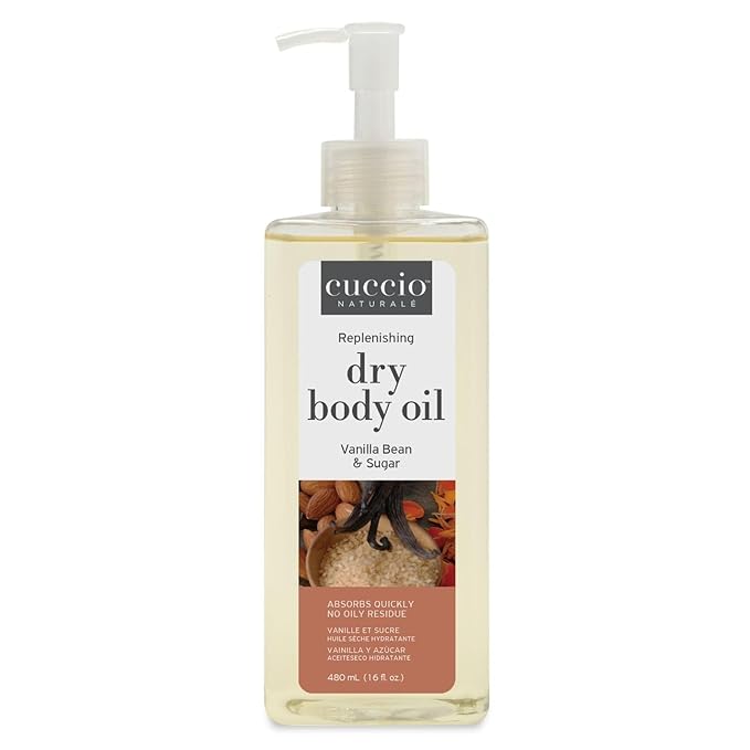 Cuccio Naturale Hydrating Dry Body Oil – Vanilla Bean & Sugar, Fast‑Absorbing Non‑Greasy Moisturizer for Soft Glowing Skin, 15.5 fl oz
