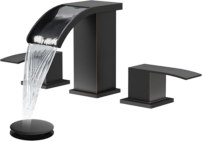 gotonovo Waterfall 8 inch Widespread Bathroom Faucet Set Bathroom Sink Faucet 3 Hole 2 Handle Vanity Lavatory Deck Mount with Pop Up Drain and Water Supply Lines Square Body Oil Rubbed Bronze