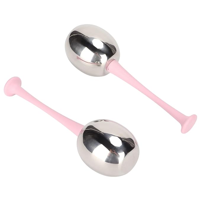 2-Piece Stainless Steel Facial Ice Ball Set - Soothes Skin, Reduces Puffiness & Eliminates Fine Lines, a Skincare Essential, Portable Design, 20ml Cooling Solution, Perfect (Pink Handle)