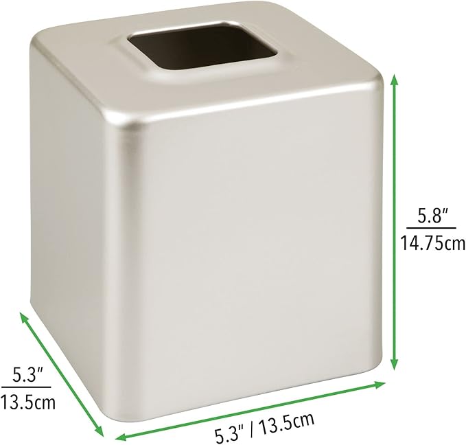 mDesign Steel Square Tissue Box Cover, Modern Facial Tissue Holder for Bathroom Vanity Countertops, Bedroom Dressers, Night Stands, Desks, Office and Tables - Unity Collection - Satin