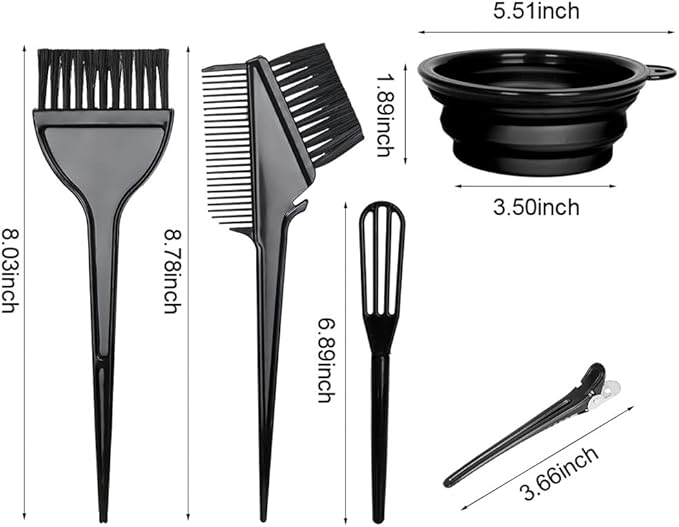 Hair Dye Color Brush and Bowl Set, Color Bowl Brushes Tool Mixing Bowl Kit Tint Comb for Hair Tint Dying Coloring Applicator (Gray&Black)