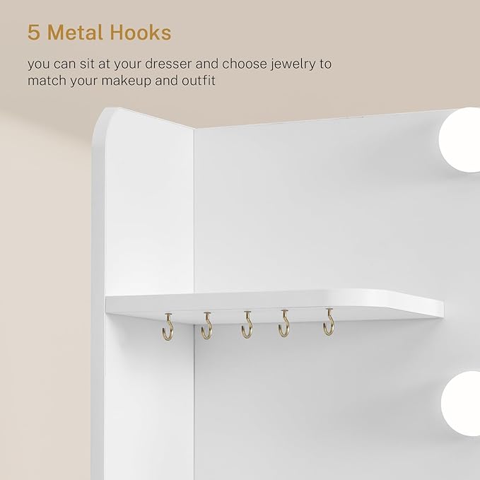 Quimoo Large Vanity Desk with Mirror and Lights, Makeup Vanity with 11 Drawers & 6 Open Shelves, 3 Color Modes & Adjustable Brightness, White Vanity for Girls