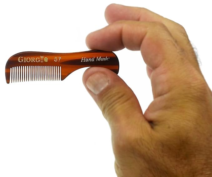 Giorgio G57 Extra Small Men's Fine Tooth Beard and Mustache Comb for Facial Hair Grooming and Styling. Wallet Pocket Comb Beard Comb for Men, Handmade, Saw-Cut and Hand Polished