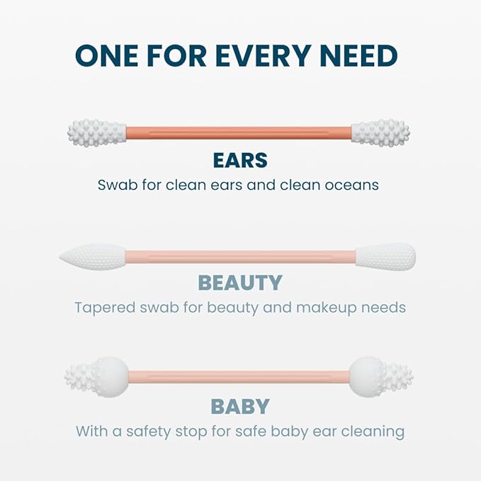 LastSwab Reusable Cotton Swabs for Ear Cleaning - The Sustainable and Sanitary Alternative to Single-Use - Zero Waste and Easy to Clean Comes with a Convenient Travel Case Holder - Peach