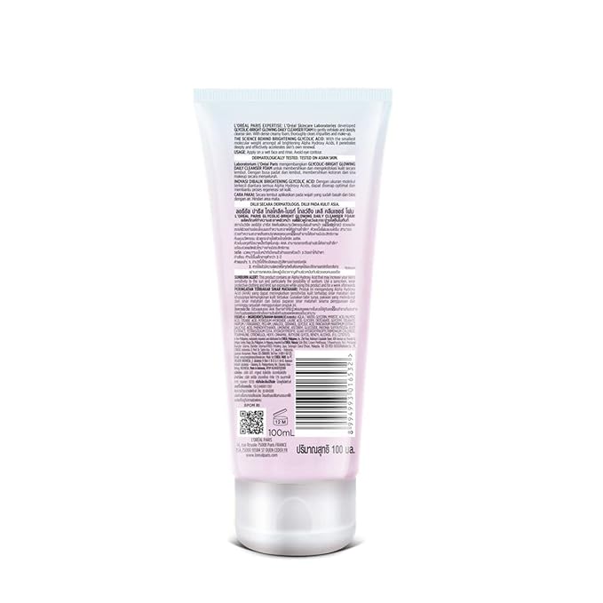 L'Oreal Paris Glycolic Bright Daily Foaming Face Cleanser, 100ml | Glycolic Acid Face Wash for Dull Skin | Daily Glowing Facial Cleanser
