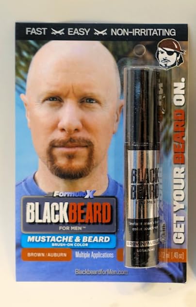 Blackbeard for Men Beard Color – 1-Day Beard, Mustache, Eyebrow, Sideburns Color – Temporary Facial Hair Tint - Hypoallergenic Beard Dye Alternative – Up to 45 applications – Brown/Auburn, 3 Pack