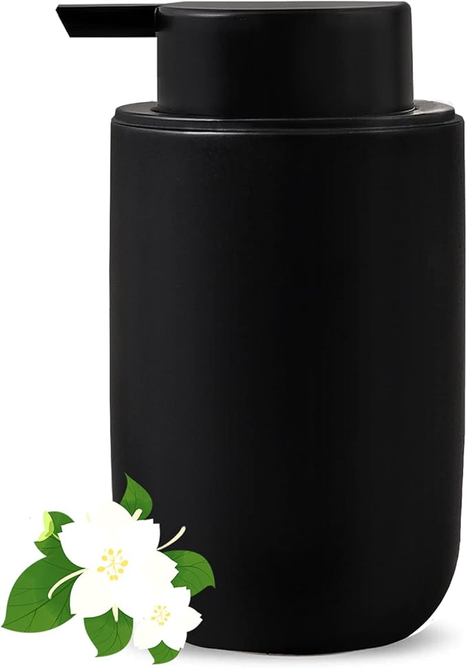 Black Soap Dispenser - Modern Ceramic Hand Dish Soap Dispenser for Bathroom Refillable Liquid Hand Soap Dispenser with Soap Pump for Essential Oil, Lotion Soap for Farmhouse Decor Dish