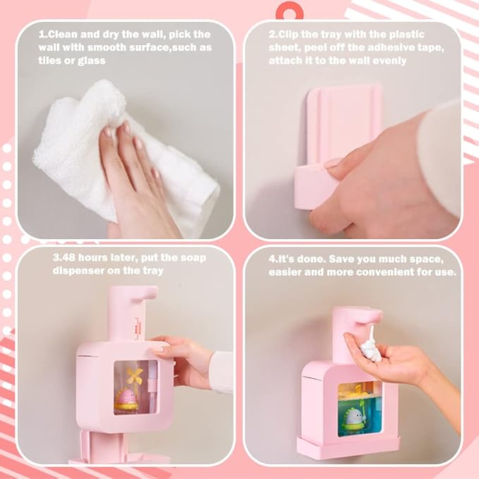 Cute Automatic Soap Dispenser - Kids Touchless Pink Hand Soap Dispenser,Wall Mount Waterproof USB Rechargeable, 13.5oz/ 400ml for Bathroom Countertop, Kitchen, Office, Hotel, Preschool Children
