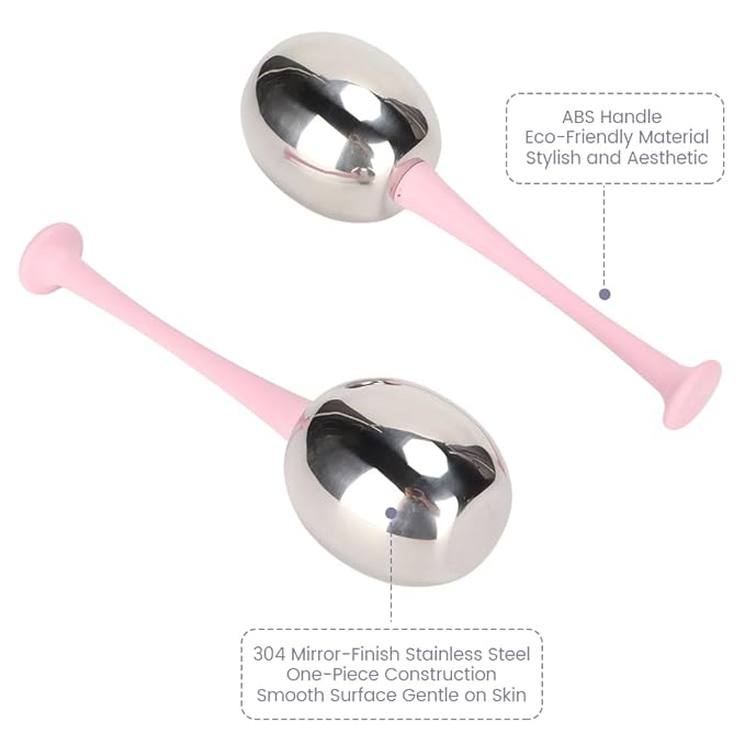 2pcs Facial Ice Globes Stainless Steel Facial,Massage Reduce Puffiness Eliminate Fine Lines Ice Globes Cryo Sticks for Skin Care,Targets Dark Circles,Puffiness,Wrinkles (Pink Handle)