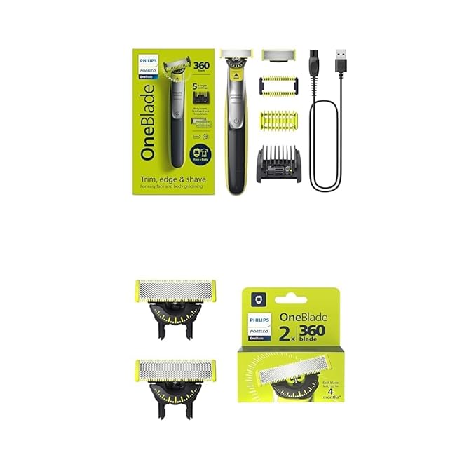 Bundle of Philips Norelco OneBlade 360 Face & Body Hybrid Electric Trimmer and Shaver, QP2834/70 + Philips Norelco Genuine OneBlade 360 Blade Replacement Blades, 2 Count, QP420/80