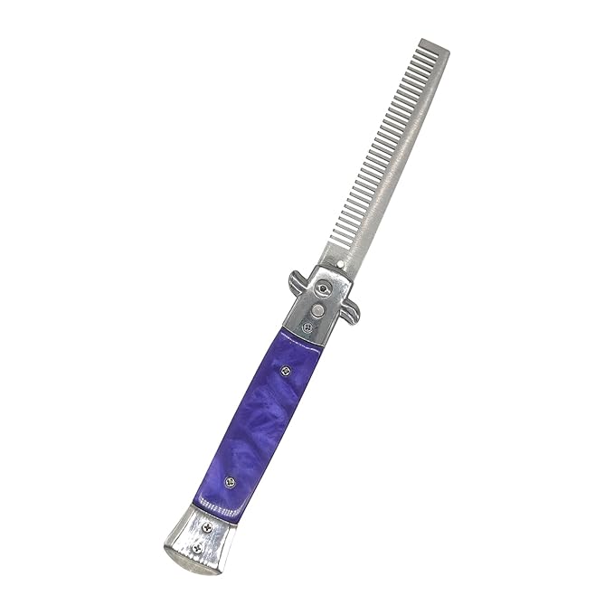 Folding Pocket Comb, Stainless Steel Beard Comb for Men, Switchblade Fine Tooth Mustache Combs Designed for Hair Salon Beauty Tool (Light Purple)
