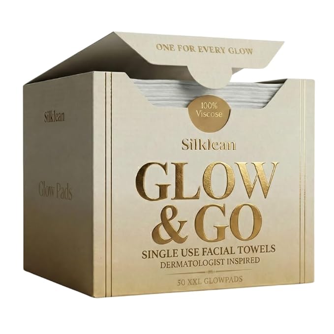 Glow & Go XL Disposable Face Towel 10x15 Inch, 100% Biodegradable Premium Towels for Fine Line Prevention & Radiant Skin, Chemical Free, 50 Count One Month Supply, 1 Pack