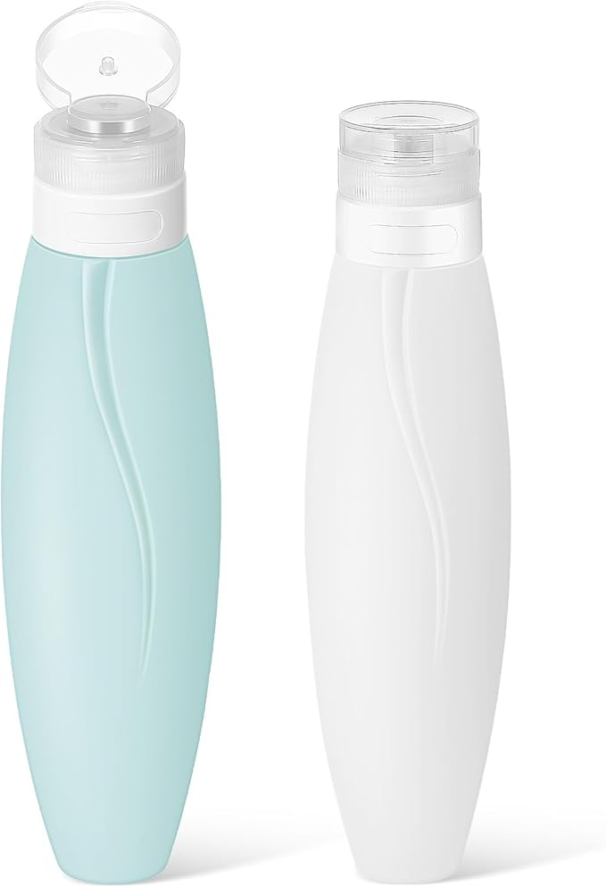 Baluue 2-Pack Silicone Refillable Lotion Containers Travel Size Squeeze Bottles 5Oz Leak-Proof Toiletry Bottles for Shampoo Conditioner Body Lotion and Shower Gel
