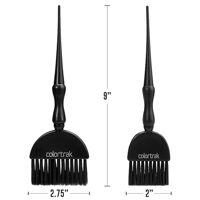 Colortrak Obsidian King & Queen Size Wands (2 Pack) 1 Firm and 1 Feather Bristle Brush for Hair Color Application, Balayage, Blending, Touch ups and Highlighting, Black