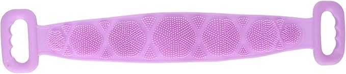 Silicone Back Scrubber Strap Double Sided Exfoliating Bath Shower Cleaning Belt Ergonomic Design for Men Women Kids Elderly Soft Dense Brush Hair Body Massage Tool (Purple)
