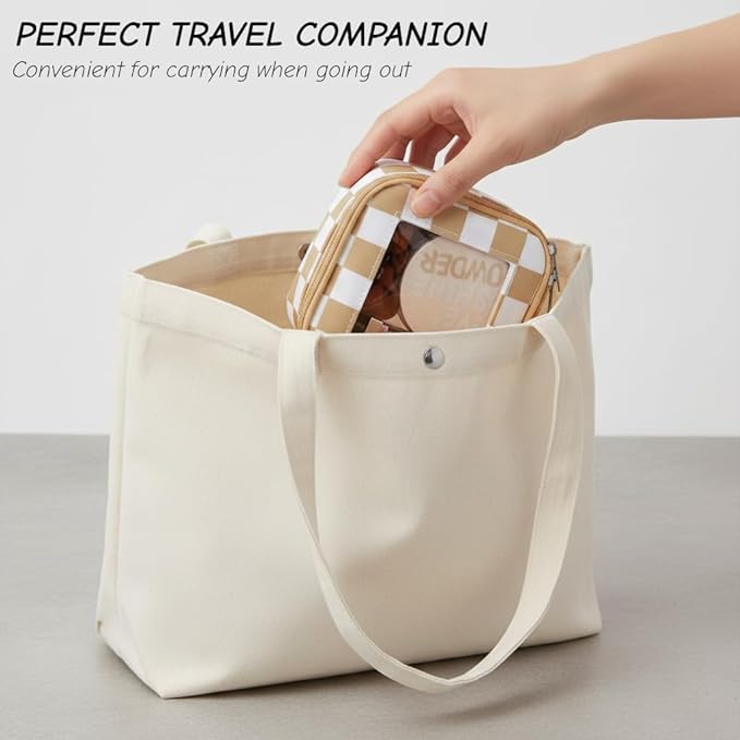 DOB SECHS Mini Checkered Bag for Purse 5.1'' x 5.1'' Small Makeup Bag for Car Cute Clear Cosmetic Bags with Zipper, Tiny Toiletry Bag Lipstick Organizer Pouch Travel Essentials Storage Pouch, Khaki