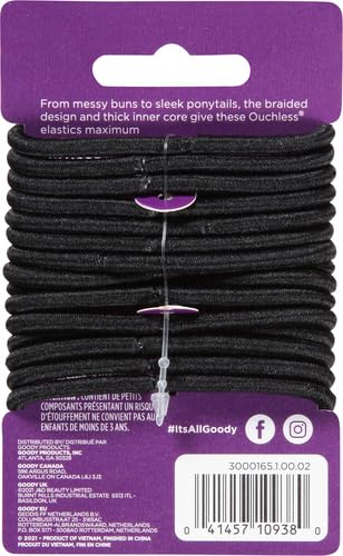 Goody Ouchless Hair Elastics – No Pull,No Breakage,Tangle-Free Hold for Thick,Curly,Coily & Textured Hair –,Black,Long-Lasting Ponytail Holders for Women & Men,15 Count (Pack of 2)