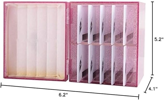 10 Layers Acrylic Eyelash Storage Box,Eyelash Holder Extension Tool,Makeup Organizer False Eyelashes Glue Pallet Holder, Grafting Eye lashes Close-Packed Display with 10 Pallets (pink)