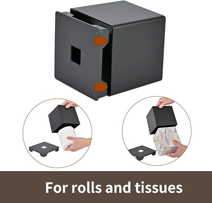 Tissue Box Cover, Square Facial Tissue Holder Storage for Bathroom Vanity, Countertops, Dressers, Night Stand, Parlors and Offices - Black