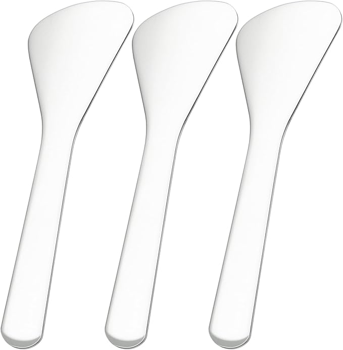 3pcs Mini Stainless Steel Makeup Spatula, Reusable Cosmetic Cream Spatulas Spoon, Skincare Scoop Applicator Facial Massage Beauty Tools for Mixing and Sampling Face Eye Cream- 3.17"×0.98"