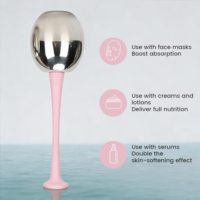 2pcs Facial Ice Globes Stainless Steel Facial,Massage Reduce Puffiness Eliminate Fine Lines Ice Globes Cryo Sticks for Skin Care,Targets Dark Circles,Puffiness,Wrinkles (Pink Handle)