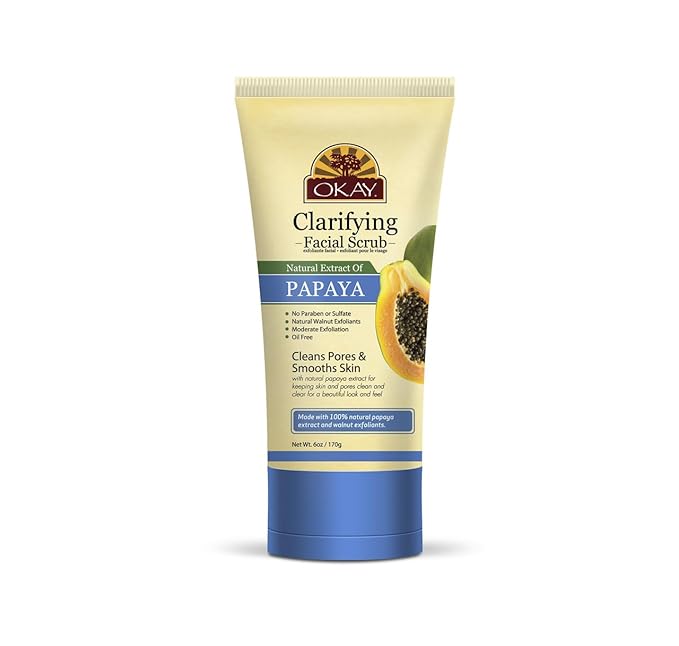 OKAY Oil Control Facial Scrub Exfoliator - Exfoliating Face Wash, Face Scrub for Women and Men, Moisturizing and Brightening, Leaves Skin Smooth and Clean, Paraben Free - Papaya, 6 Oz (Pack of 1)