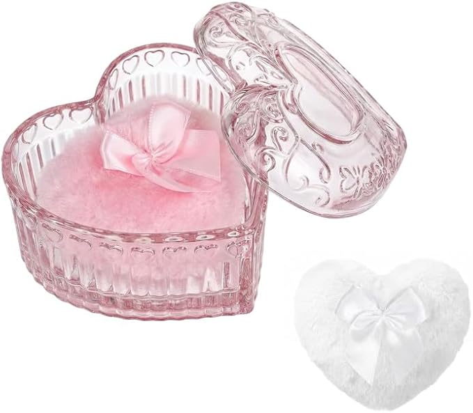 Body Powder Puff and Container, Soft Powder Puff,Glass Box for Dust Puff,Powder Puff for Body Powder,Powder Puff Wet Dry Makeup,Powder Applicator With Case for Dusting Powder (pink)