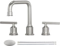 WOWOW 2 Handles 8 inch Widespread High Arc Bathroom Faucet Brushed Nickel Lavatory Faucet 3 Hole 360°Swivel Spout Modern Sink Basin Faucets
