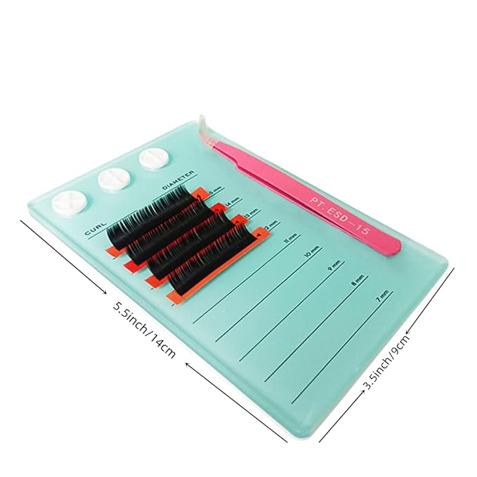 Eyelash Grafting Pallet, Acrylic Lash Tile holder, 7-15mm Scale Glue Cups Eyelash Extensions Storage Gasket Pads with Suction for Tweezers (blue)